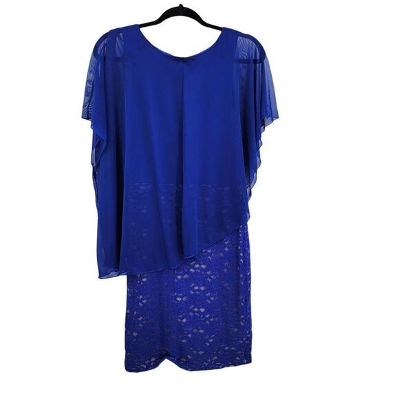 Enfocus Studio Sleeveless Sheer Caped Lace Bodycon Tea Length Dress Blue Sz 10 - Picture 3 of 9